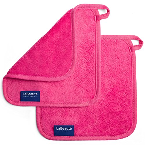 LaBeauté Toalla desmaquillante cara 2 unidades - Limpieza facial y desmaquillante facial - Toalla microfibra lavable y reutilizable - 21x21cm - Rosado