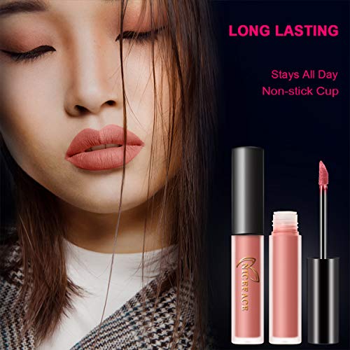 Labios Nude Matte Liquid Lipsticks Afflano,Lápiz Labial De Larga Duración a Prueba Agua,Brillo Labial Líquido Rojo Oscuro Quédate Todo El Día,Kit Regalo De 12 Colores Lip Gloss Natural Nude Lipsticks