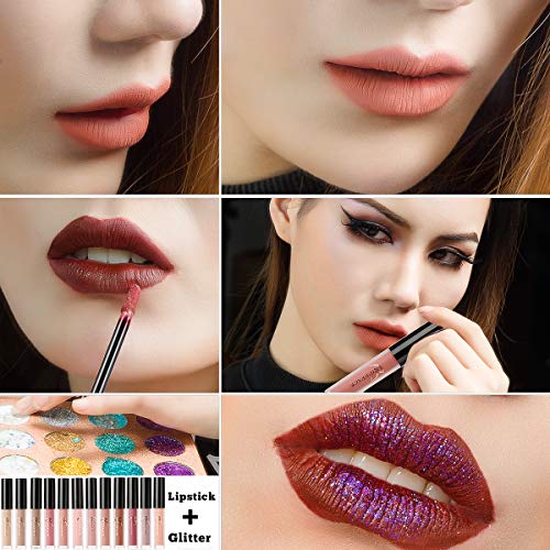 Labios Nude Matte Liquid Lipsticks Afflano,Lápiz Labial De Larga Duración a Prueba Agua,Brillo Labial Líquido Rojo Oscuro Quédate Todo El Día,Kit Regalo De 12 Colores Lip Gloss Natural Nude Lipsticks