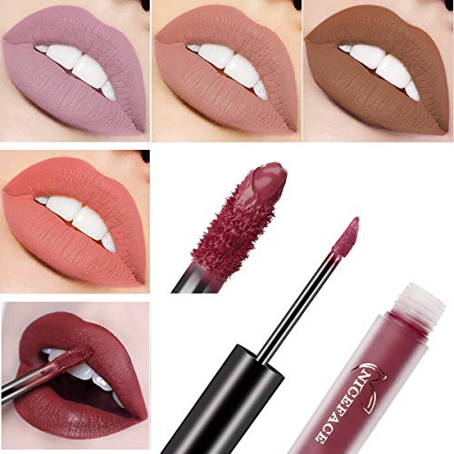 Labios Nude Matte Liquid Lipsticks Afflano,Lápiz Labial De Larga Duración a Prueba Agua,Brillo Labial Líquido Rojo Oscuro Quédate Todo El Día,Kit Regalo De 12 Colores Lip Gloss Natural Nude Lipsticks