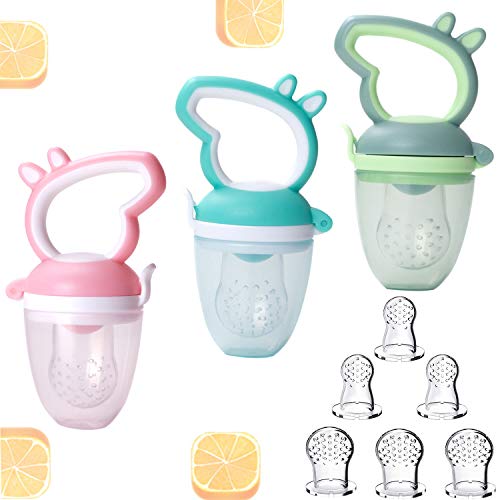 LABOTA 3 piezas Alimentador antiahogo bebe, chupete fruta bebe, mordedores bebes, Además incluye 9 bolsitas de silicona de todos los tamaños
