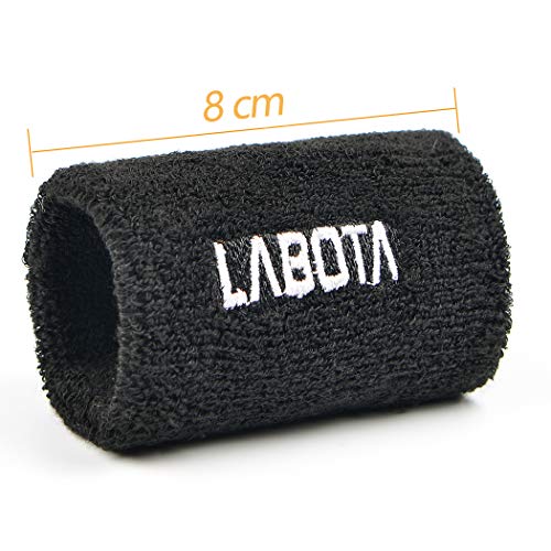LABOTA 8 Piezas Muñequera Deportiva Pulsera Algodón Wristbands Sweatbands for Tenis Baloncesto, Running Deportes Atléticos; Unisex；Negro