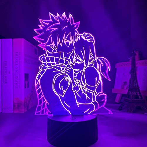 Lámpara De Ilusión 3D Luz De Noche Led Anime Fairy Tail Natsu Dragneel Y Erza Carlet Hug Touch Ensor Para Decoración De La Habitación Infantil Lámpara De Mesa
