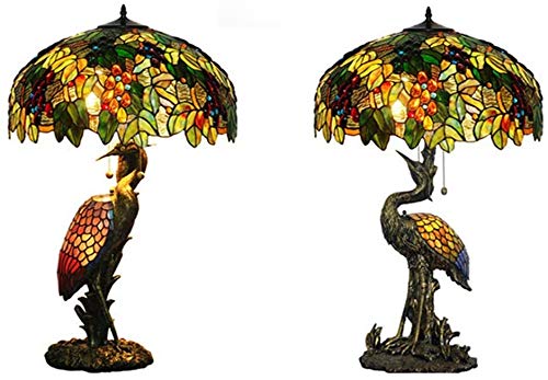 Lámpara De Mesa De Sala De Estar con Grúa Doble Levantada De 20 Pulgadas Vintage Hermosa Lámpara De Mesa Tiffany con Pantalla De Vidrio De
