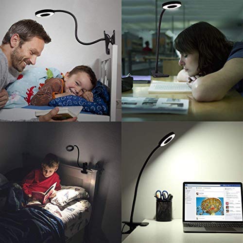 Lámpara de Pinza LED, Lypumso Luz Escritorio con Pinza de Protección Ocular, 2 Modos Ajustables, Blanco Frío/Cálido, 360 °Cuello Flexible, Ahorro de Energía, Negra.
