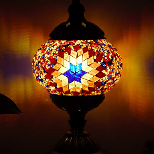 Lámpara Escritorio Turca de Mesilla de Noche Vintage para Dormitorio Mosaico cristal, Base Bronze (Marron)