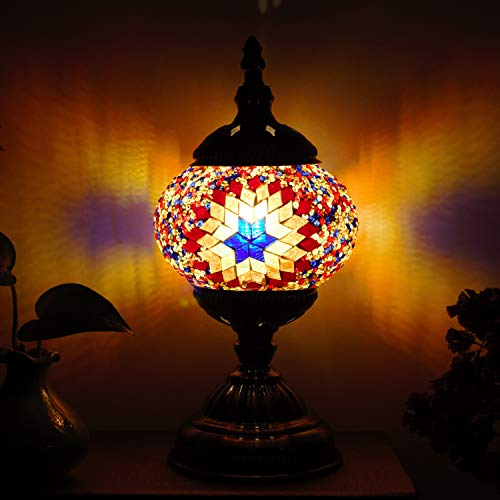 Lámpara Escritorio Turca de Mesilla de Noche Vintage para Dormitorio Mosaico cristal, Base Bronze (Marron)