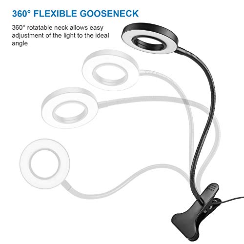 Lámpara-Led-Escritorio con Pinza Flexo, TASMOR Luz Lectura 40 Led 3 Modos Cuidado Ocular, Flexo Escritorio Brazo 360° Flexible, Brillo Ajustable Alimentación USB para Lectura, Estudio y Trabajo(8 W)