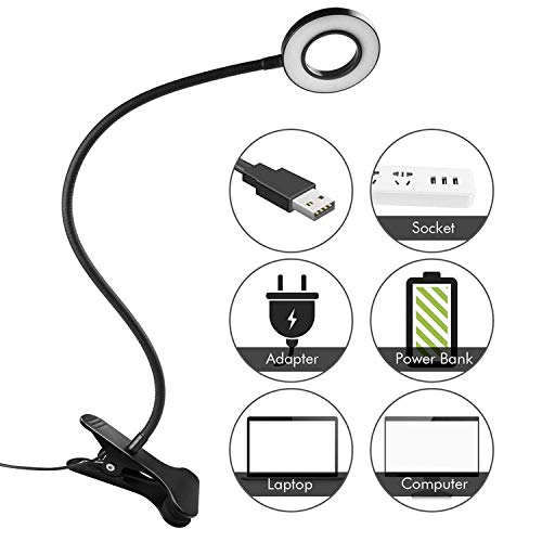 Lámpara-Led-Escritorio con Pinza Flexo, TASMOR Luz Lectura 40 Led 3 Modos Cuidado Ocular, Flexo Escritorio Brazo 360° Flexible, Brillo Ajustable Alimentación USB para Lectura, Estudio y Trabajo(8 W)