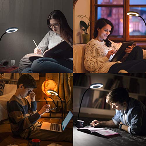 Lámpara-Led-Escritorio con Pinza Flexo, TASMOR Luz Lectura 40 Led 3 Modos Cuidado Ocular, Flexo Escritorio Brazo 360° Flexible, Brillo Ajustable Alimentación USB para Lectura, Estudio y Trabajo(8 W)