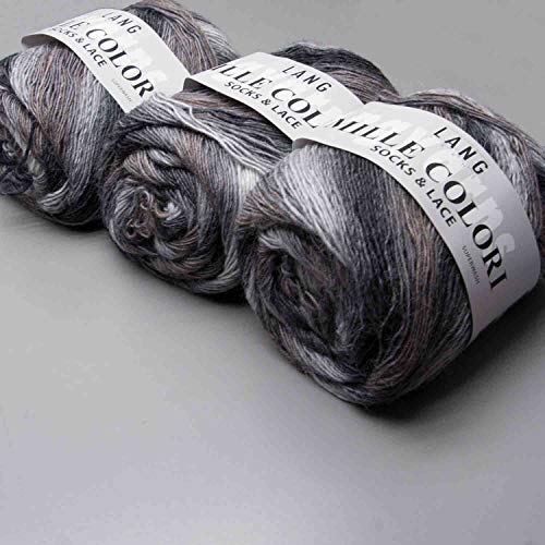 Lang Yarns Mille Colori Socks & Lace – Color: gris/antracita/olvie (0024) – 100 g/aprox. 400 m lana