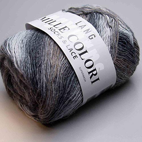 Lang Yarns Mille Colori Socks & Lace – Color: gris/antracita/olvie (0024) – 100 g/aprox. 400 m lana