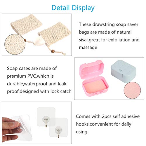 Lanmok - Jaboneras de viaje, 2 unidades, impermeables, de plástico, portátil, con 2 bolsas de jabón de sisal natural con cordón, para viajes, senderismo, camping, casa o baño