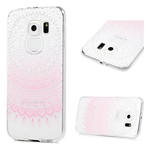 LANVY 3X Funda para Samsung Galaxy S6, Carcasa Silicona Gel Case Ultra Delgado TPU Goma Flexible Cover para Samsung Galaxy S6 - Mármol + Totem Rosa + Mariposa