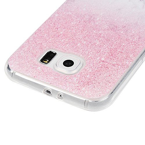 LANVY 3X Funda para Samsung Galaxy S6, Carcasa Silicona Gel Case Ultra Delgado TPU Goma Flexible Cover para Samsung Galaxy S6 - Mármol + Totem Rosa + Mariposa
