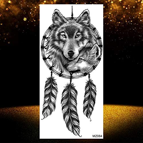 LAROI 10 Hojas Grande Geométrico Realista Lobo Tatuaje Temporales Mujer Adultos Niñas Falso Cuerpo Línea Arte Brazo Bosque Montaña León Coyote Hombre Negro Tatuaje Temporal Pegatinas Niños Piernas