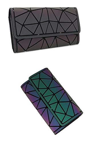 Las mujeres de la cartera bolsos geométricos luminosos bolso de cuero de la PU monederos fragmento celosía ecológico holográfico monedero señoras carteras