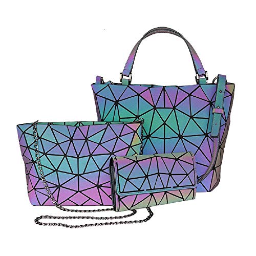 Las mujeres de la cartera bolsos geométricos luminosos bolso de cuero de la PU monederos fragmento celosía ecológico holográfico monedero señoras carteras