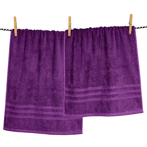 Lashuma London toallas de rizo 50x100 cm, 2 piezas de toallas morado, toallas de mano algodón suave