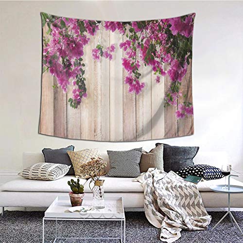 LASINSU Tapiz de Regalo,Flor Rosa buganvilla Flor con Hojas sobre Fondo de Madera,Tapiz Bohemio diseño para Colgar en la Pared,Sala de Estar Dormitorio