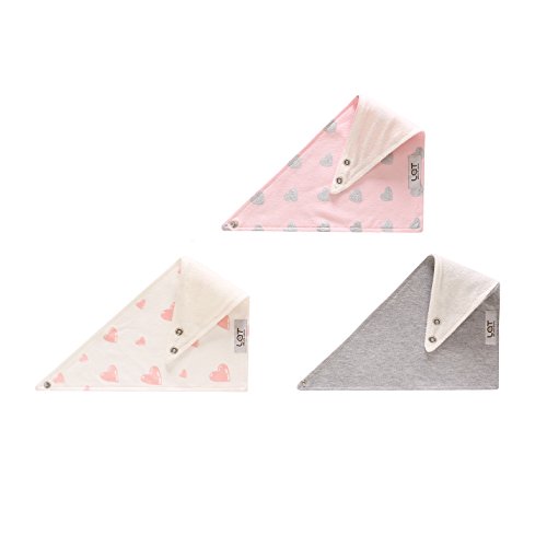 LAT 3pcs Baberos Bebe Bandana 100% Algodón, con Broches Ajustables,Baberos Bebe para Recién Nacidos,Rosa