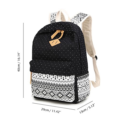 LaTEC Mochila de Lona Casual, Mochila de Viaje, Mochila Escolar para Chicas (Negro)