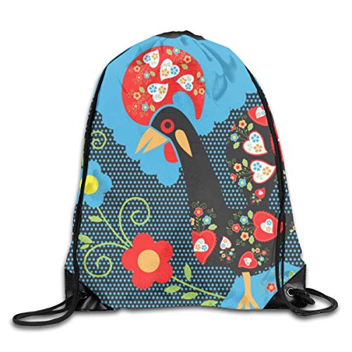 Lawenp Plegable The Rooster of Portugal Drawstring Bag, Sports Cinch Sacks String Drawstring Backpack for Picnic Gym Sport Beach Yoga