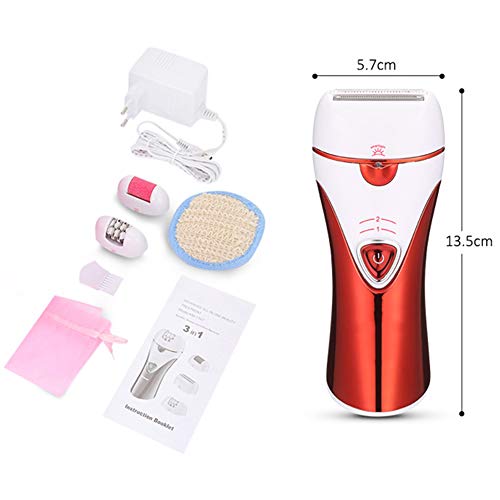 Layla Beauty Store 3 en 1 Recargable Mujeres Electric Lady Depiladora Máquina Removedor de Callos Afeitar el Pelo de La Depilación,Red,17 * 6 * 22cm