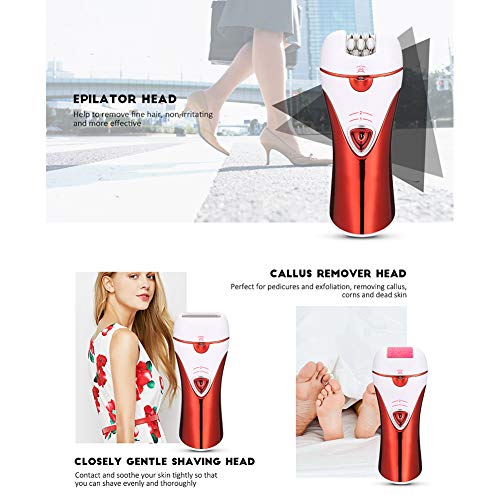 Layla Beauty Store 3 en 1 Recargable Mujeres Electric Lady Depiladora Máquina Removedor de Callos Afeitar el Pelo de La Depilación,Red,17 * 6 * 22cm
