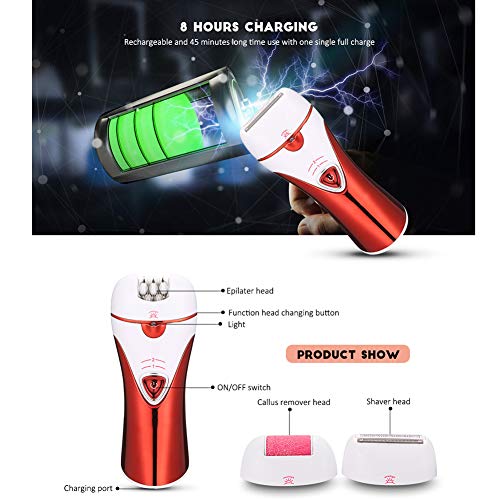 Layla Beauty Store 3 en 1 Recargable Mujeres Electric Lady Depiladora Máquina Removedor de Callos Afeitar el Pelo de La Depilación,Red,17 * 6 * 22cm