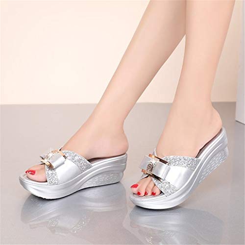 LBYSK Señora Deslizadores de Las Sandalias del Verano Grueso de la cuña del talón Inferior Antideslizante Resistente al Desgaste Ocasional de la Manera casera de Interior al Aire Libre,Oro,40