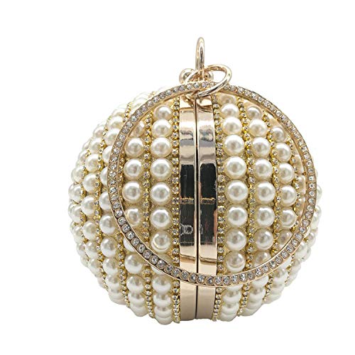 LCHENGJIN Bolso De Mano De Embrague Esférico De Diamantes De Imitación De Perlas Para Mujer Vestido De Noche De Maquillaje De Perlas Clutch De Mujer Dorado