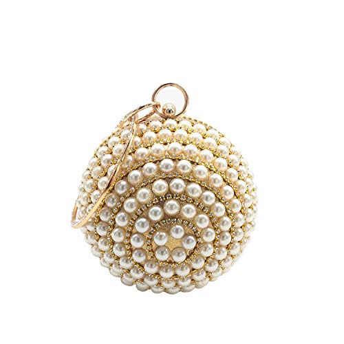 LCHENGJIN Bolso De Mano De Embrague Esférico De Diamantes De Imitación De Perlas Para Mujer Vestido De Noche De Maquillaje De Perlas Clutch De Mujer Dorado