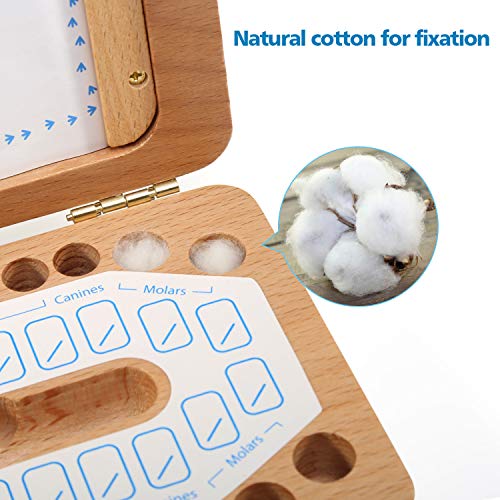 LEADSTAR Caja Dientes de Leche, Marcos de Foto, Caja para Guardar Dientes de Bebé para Niño y Niña, Almacenaje Madera de Souvenir Teeth Box, Recuerdos Regalo para Recién Nacidos, Conjunto de 5 Piezas