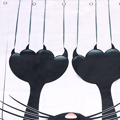 Leashy Cortina de Ducha Impermeable con impresión Divertida de Gatos, a Prueba de Moho, con Ganchos (Gato Negro, 150x180)