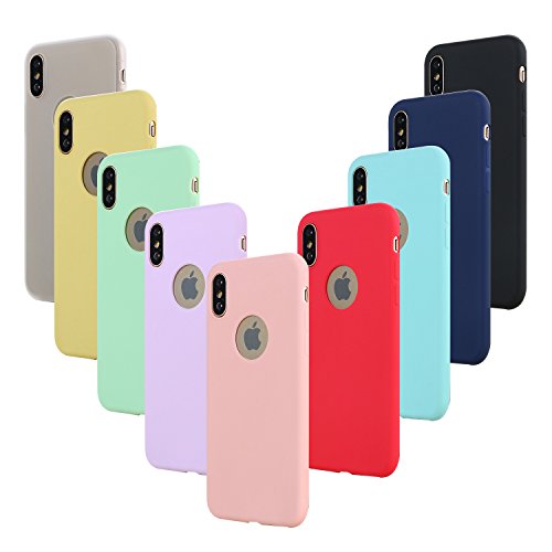 Leathlux 9X Funda Apple iPhone X, Carcasa iPhone XS Silicona TPU Gel Protector Flexible Cover para Apple iPhone XS/X 5.8" Rosa Verde Púrpura Azul Cielo Amarillo Rojo Azul Oscuro Translúcido Negro