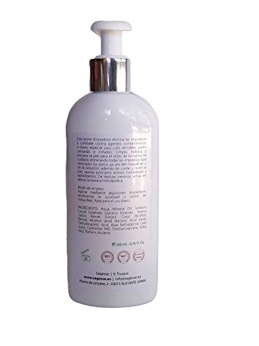 LECHE LIMPIADORA PIELES SENSIBLES DE AVENA, ALOE VERA Y VITAMINA F. BIO, NATURAL Y VEGANA 200ML. DE SAGESSE COSMETICA NATURAL