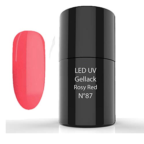 LED de UV gellack, Hybrid Polish, 87 Rosy Red - Esmaltes de Uñas, Esmaltes en Gel Uñas UV LED, Esmaltes Semipermanentes para Uñas - Pintauñas para Manucira Profesional
