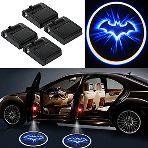 LED Luz del Proyector del Coche, 4 piezas Puerta del Coche Bienvenido Cráneo Luz del Patrón Sombra, Universal Sensor Magnético Inalámbrico Shadow Logo Luz para Puerta del Coche (bat)