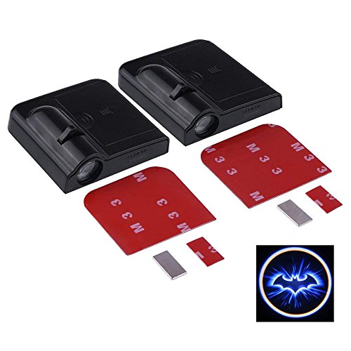 LED Luz del Proyector del Coche, 4 piezas Puerta del Coche Bienvenido Cráneo Luz del Patrón Sombra, Universal Sensor Magnético Inalámbrico Shadow Logo Luz para Puerta del Coche (bat)