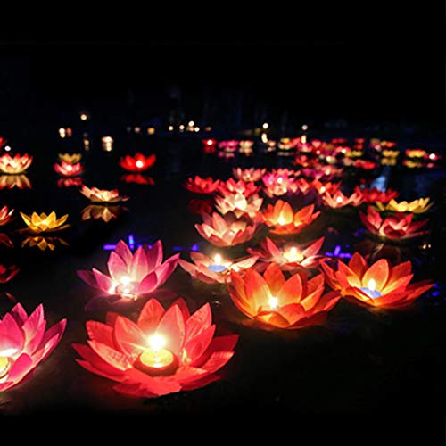 LEDMOMO - Farol flotante de loto para velas, vela de agua, vela de té, luces de piscina, farolillos de flores, decoración de piscina para festivales (color al azar) 15 unidades