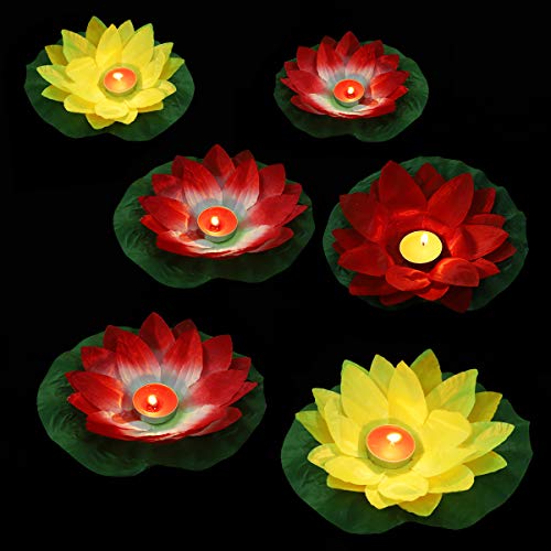 LEDMOMO - Farol flotante de loto para velas, vela de agua, vela de té, luces de piscina, farolillos de flores, decoración de piscina para festivales (color al azar) 15 unidades