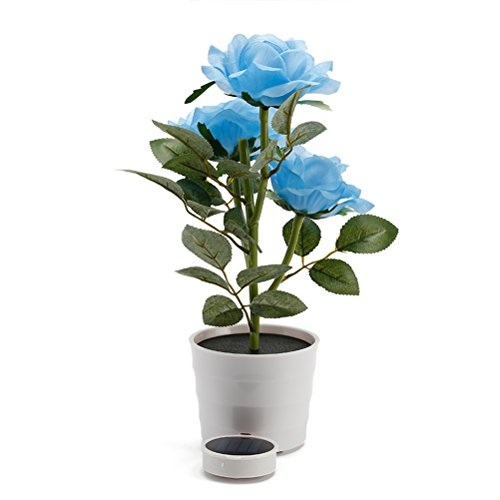 LEDMOMO Solar Flower Pot LED de luz Rose Flower Table Lamp 3 luces de flores LED Flexible Flor lámpara de escritorio para el hogar Jardín Decoración de la habitación (azul)