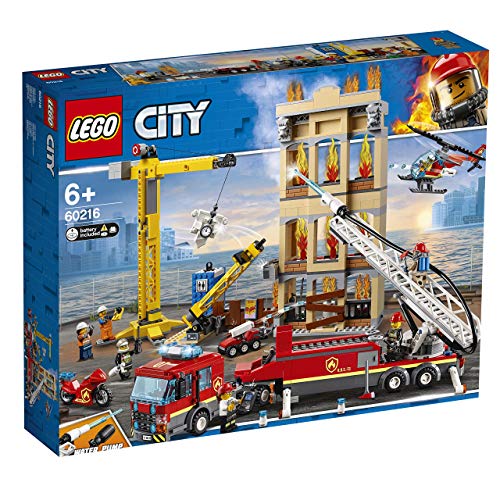 LEGO City - Fire Brigada Distrito Centro, Juguete Divertido y Creativo de Bomberos con Camión, Grúa, Edificio, Moto y Helicóptero (60216)