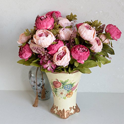 Leisial Ramo de Novia de Flores Artificiales Peonía Seda para para Boda Nupcial Partido Hogar Oficina de la Decoración,Rosa 43 * 7cm