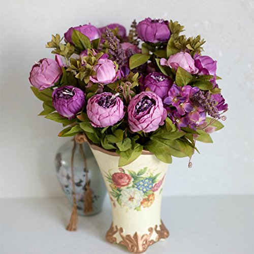 Leisial Ramo de Novia de Flores Artificiales Peonía Seda para para Boda Nupcial Partido Hogar Oficina de la Decoración,Rosa 43 * 7cm