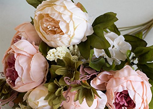 Leisial Ramo de Novia de Flores Artificiales Peonía Seda para para Boda Nupcial Partido Hogar Oficina de la Decoración,Rosa 43 * 7cm