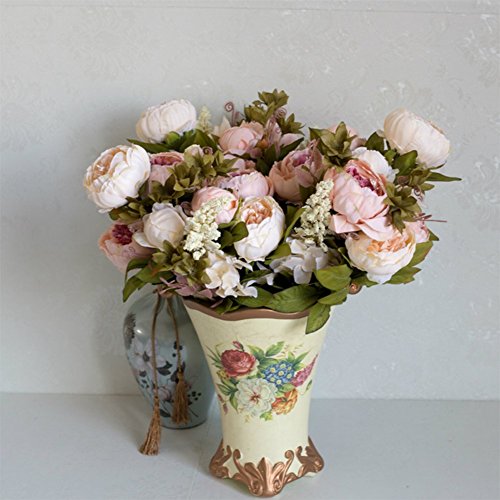 Leisial Ramo de Novia de Flores Artificiales Peonía Seda para para Boda Nupcial Partido Hogar Oficina de la Decoración,Rosa 43 * 7cm