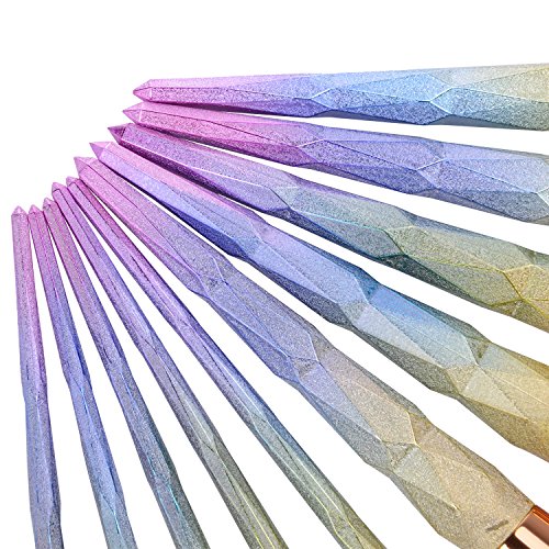 lennov 10pcs profesional Colorful brochas de maquillaje con mango de Arco Iris cepillo cosméticos colorete polvo mezcla suave unicornio cepillo belleza regalo con bolsa de viaje