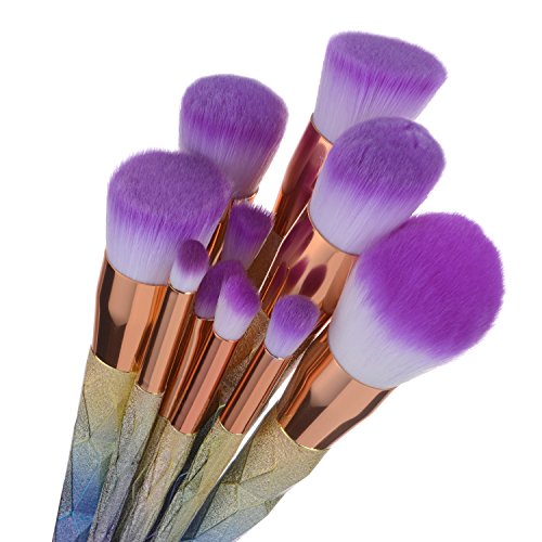 lennov 10pcs profesional Colorful brochas de maquillaje con mango de Arco Iris cepillo cosméticos colorete polvo mezcla suave unicornio cepillo belleza regalo con bolsa de viaje